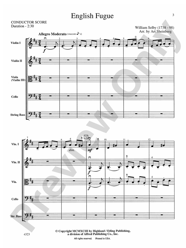 English Fugue – String Orchestra Conductor Score & Parts (Digital Download)