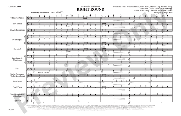 Right Round – Marching Band Conductor Score & Parts (Digital Download)