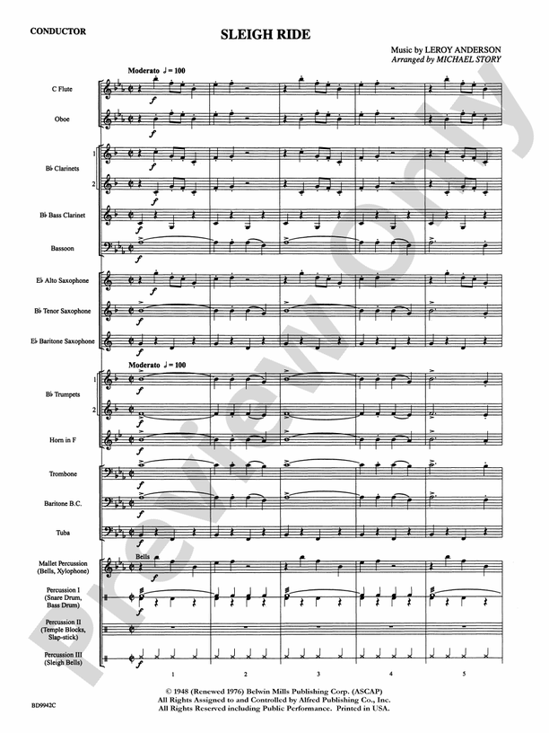 Sleigh Ride (Grade 2 Arr. Michael Story) - Concert Band Conductor Score & Parts (Digital Download)