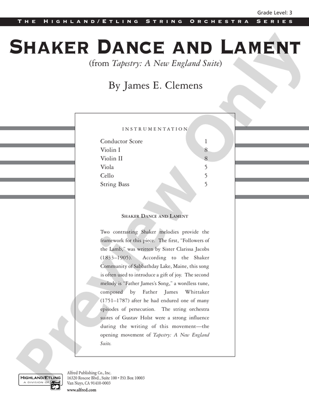 Shaker Dance and Lament – String Orchestra Conductor Score & Parts (Digital Download)