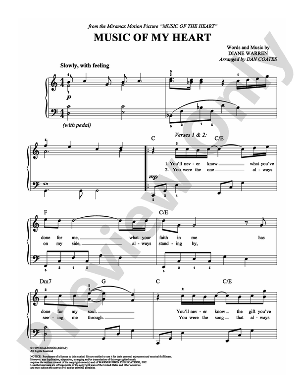 Music of My Heart - Arr. Dan Coates - Easy Piano (Digital Download)