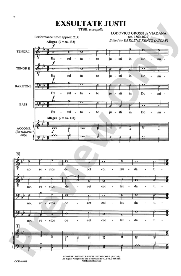 Exsultate Justi – TTBB, a cappella Choral Octavo (Digital Download)