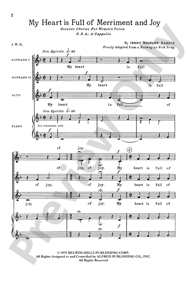 My Heart Is Full of Merriment and Joy – SSA, a cappella Choral Octavo (Digital Download)