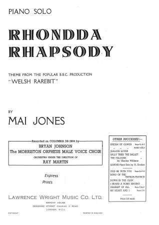 Rhondda Rhapsody (Rhapsody Of Love) - Piano Solo (Digital Download)