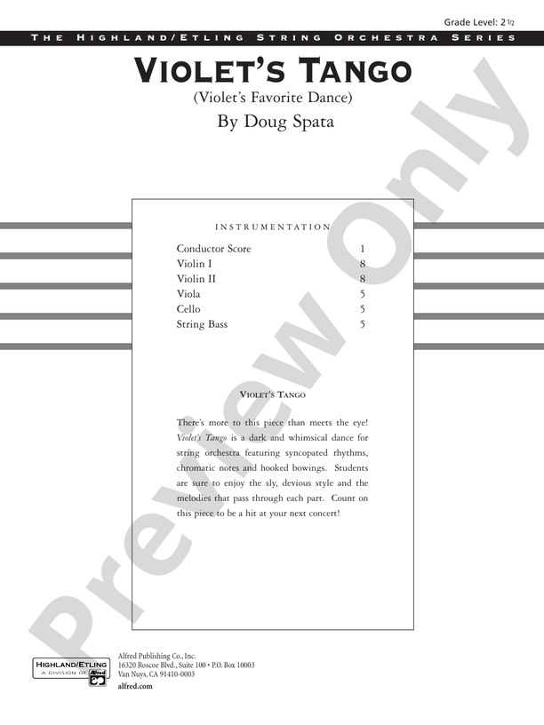 Violet's Tango – String Orchestra Conductor Score & Parts (Digital Download)
