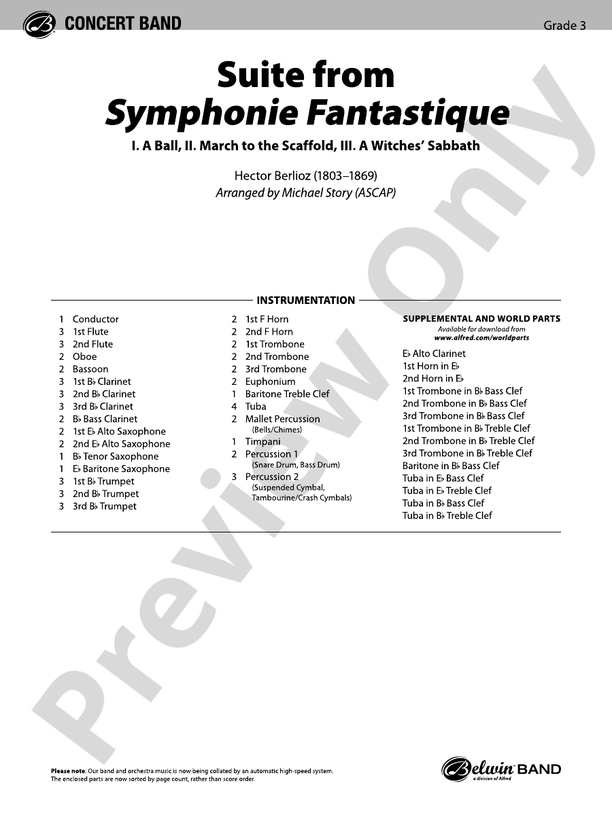 Suite from Symphonie Fantastique - Concert Band Conductor Score & Parts (Digital Download)