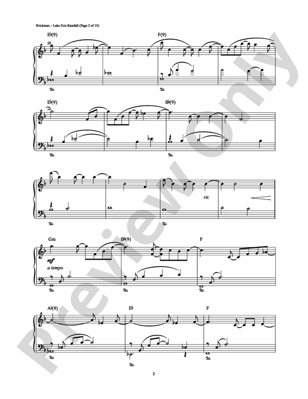 Lake Erie Rainfall - Piano (Digital Download)