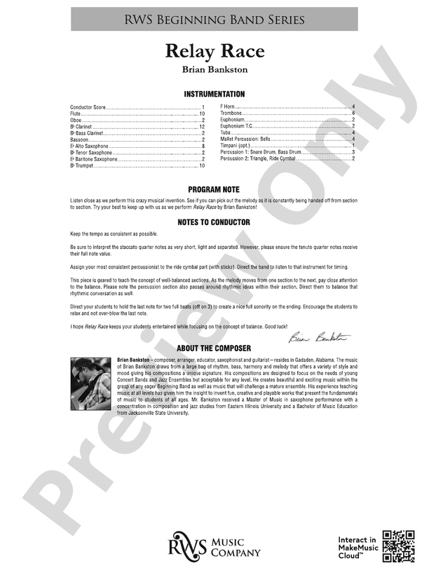 Relay Race - Concert Band Conductor Score & Parts(Digital Download)