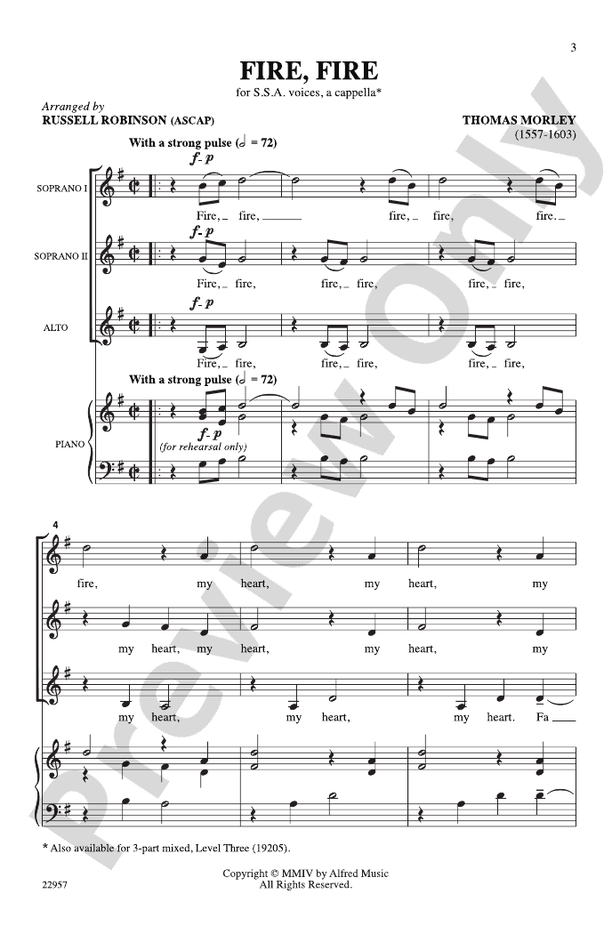 Fire, Fire – SSA, a cappella Choral Octavo (Digital Download)