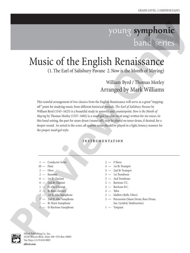 Music of the English Renaissance - Concert Band Conductor Score & Parts (Digital Download)