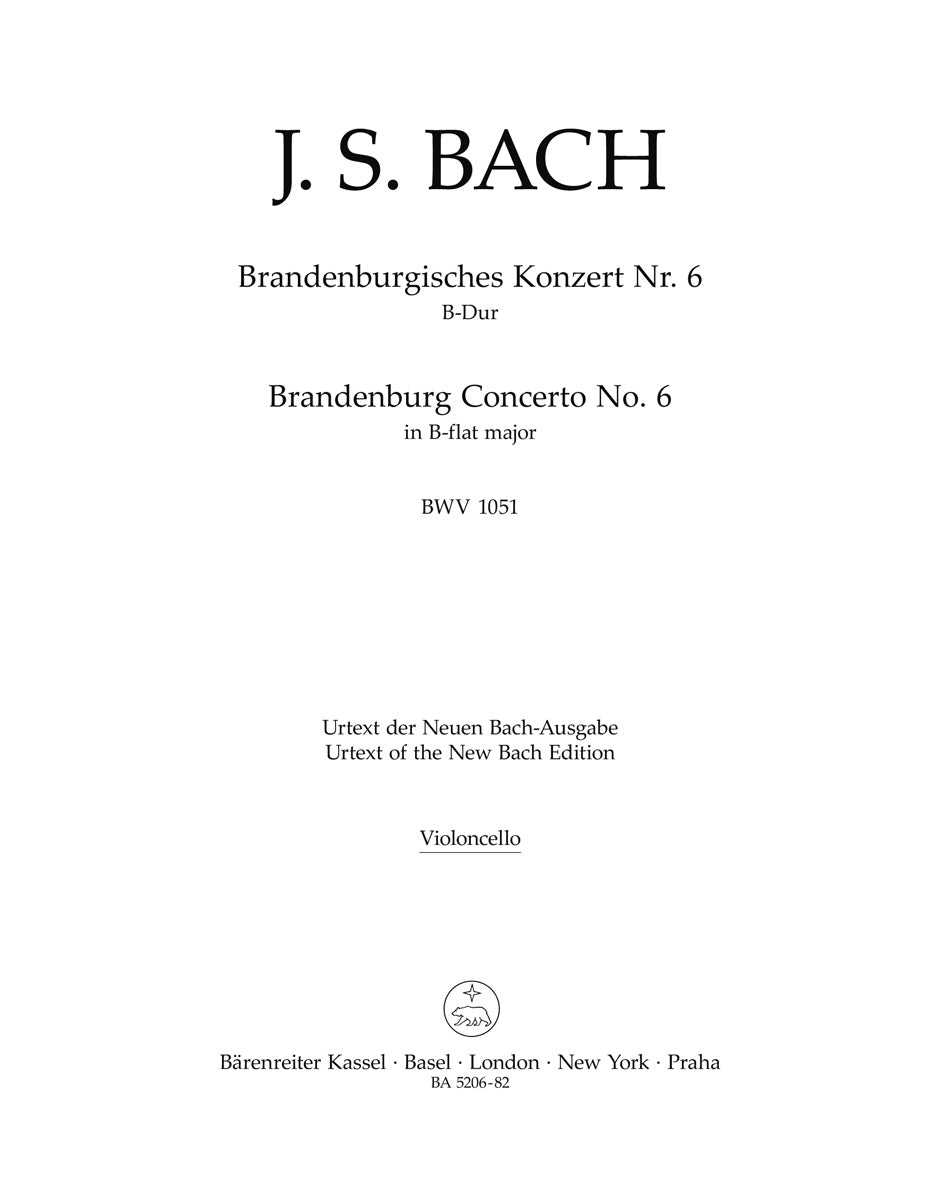 Bach - Brandenburg #6 in Bbmaj - Cello Part  Barenreiter BA5206-05