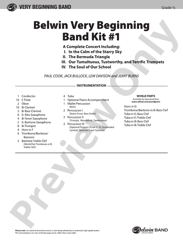 Belwin Very Beginning Band Kit #1 - Concert Band Conductor Score & Parts (Digital Download)