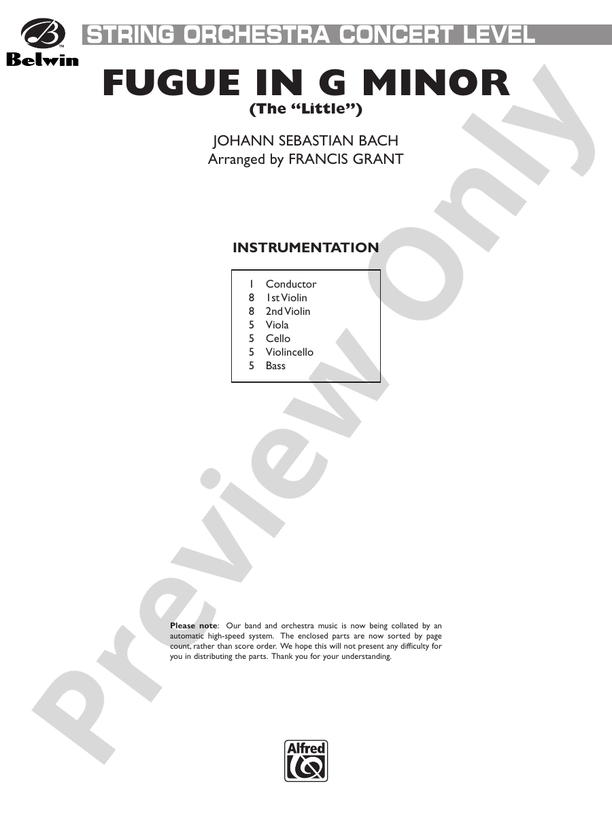 Fugue in G Minor (The "Little") – String Orchestra Conductor Score & Parts (Digital Download)