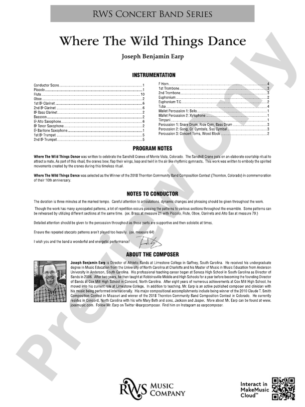 Where the Wild Things Dance - Celebrating the Sandhill Cranes of Monte Vista - Concert Band Conductor Score & Parts (Digital Download)