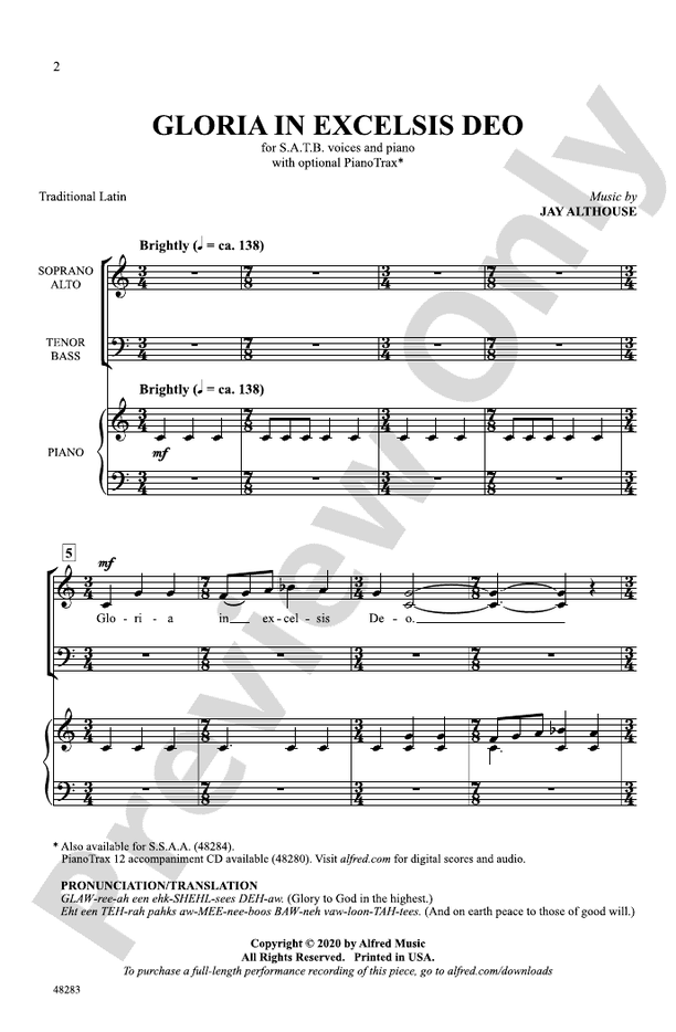 Gloria in Excelsis Deo - Jay Althouse – SATB Choral Octavo (Digital Download)