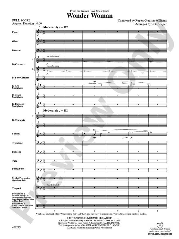 Wonder Woman: From the Warner Bros. Soundtrack - Concert Band Conductor Score & Parts (Digital Download)