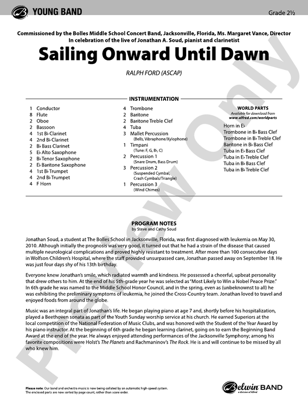 Sailing Onward Until Dawn - Concert Band Conductor Score & Parts (Digital Download)