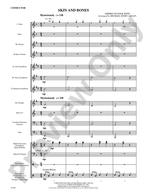 Skin and Bones - Concert Band Conductor Score & Parts (Digital Download)