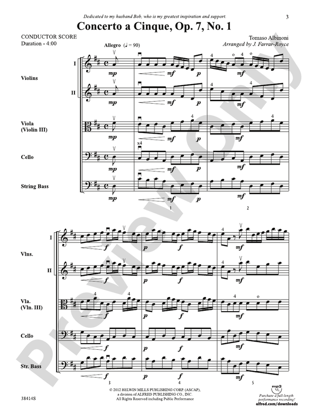 Concerto a Cinque, Op. 7, No. 1 – String Orchestra Conductor Score & Parts (Digital Download)