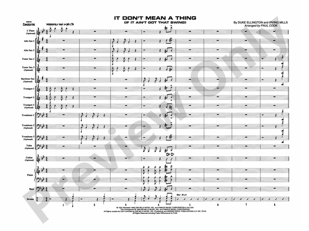 It Don't Mean a Thing (If It Ain't Got That Swing) Grade 1 - Jazz Ensemble Conductor Score & Parts (Digital Download)