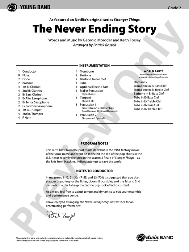 NEVER ENDING STORY,THE/PYB 2 - Concert Band Conductor Score & Parts (Digital Download)