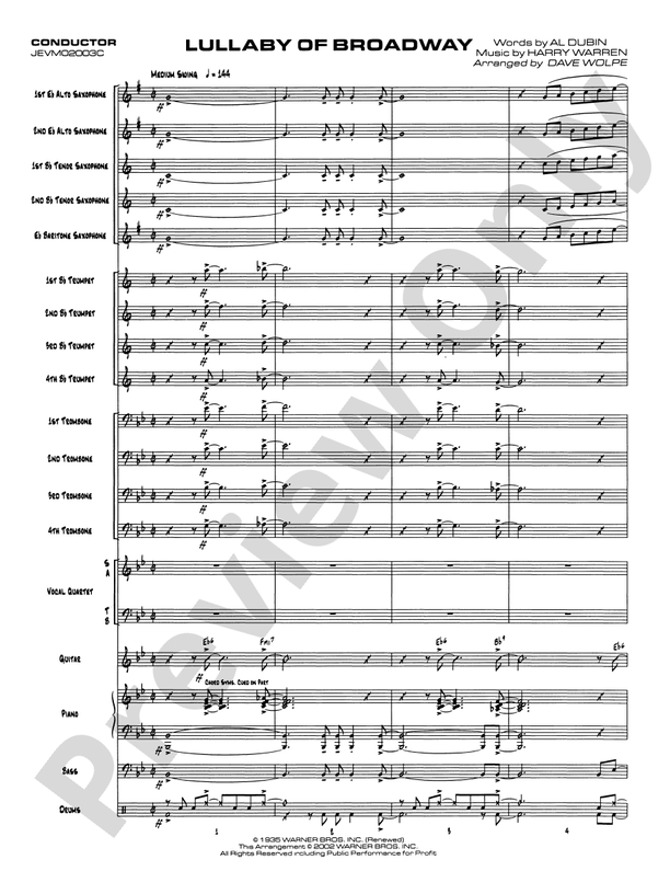 Lullaby of Broadway - Jazz Ensemble Conductor Score & Parts(Digital Download)