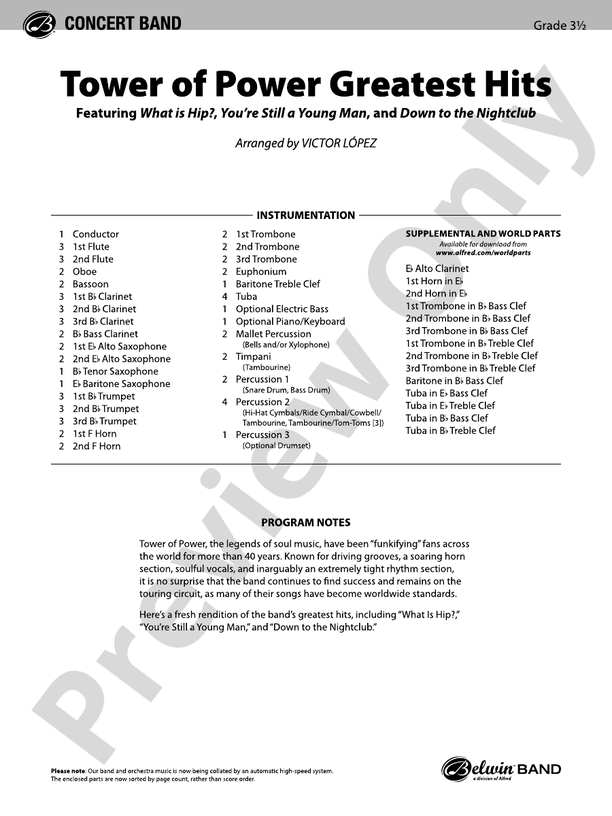 Tower of Power Greatest Hits - Concert Band Conductor Score & Parts (Digital Download)