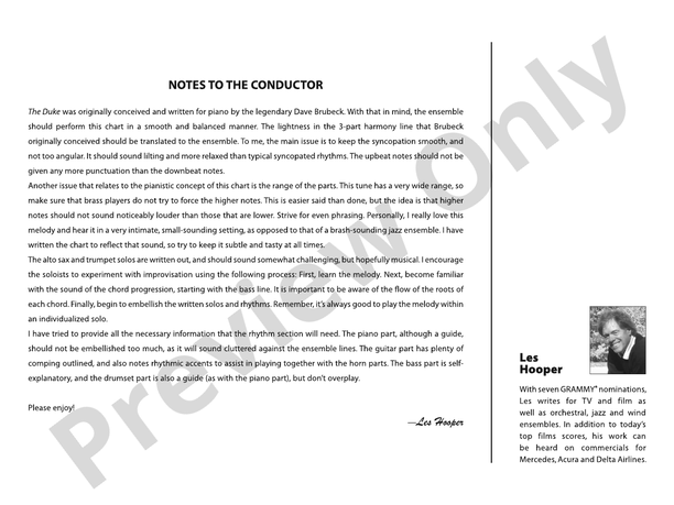 The Duke - Jazz Ensemble Conductor Score & Parts (Digital Download)