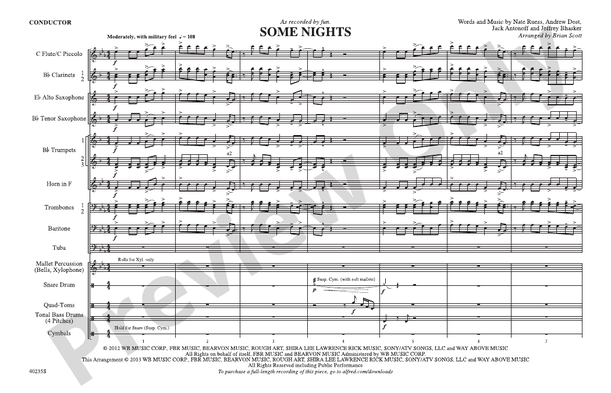 Some Nights – Marching Band Conductor Score & Parts (Digital Download)