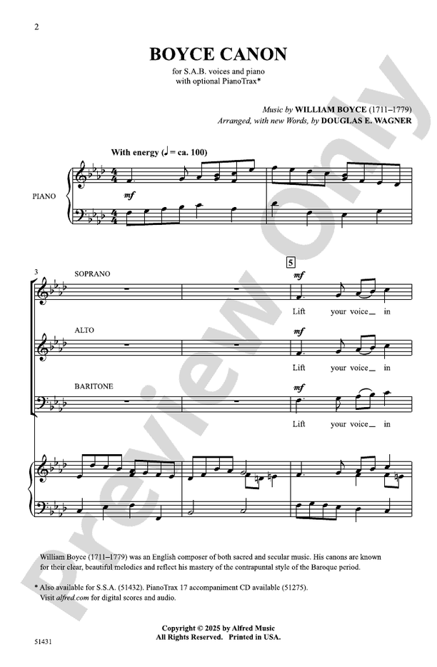 Boyce Canon - SAB Choral Octavo (Digital Download)