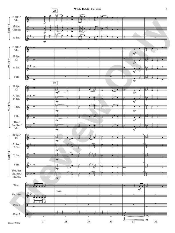Wild Blue (Flexible Arrangement) - Concert Band Conductor Score & Parts (Digital Download)