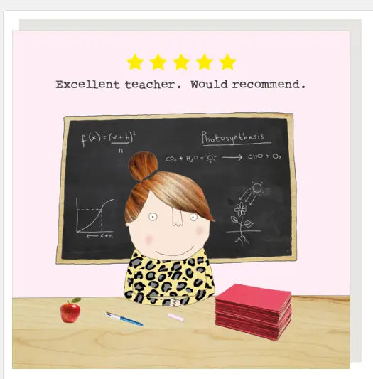 Greeting Card 5 Star Teacher Excellent Teacher Would Recommend Pink