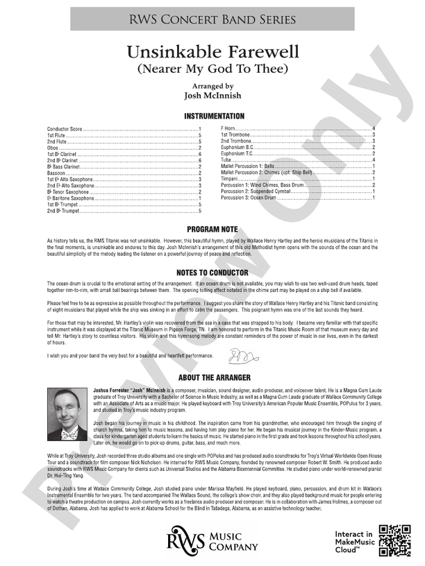 Unsinkable Farewell - Nearer My God to Thee - Concert Band Conductor Score & Parts (Digital Download)