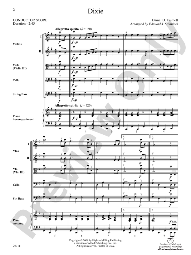 Dixie – String Orchestra Conductor Score & Parts (Digital Download)