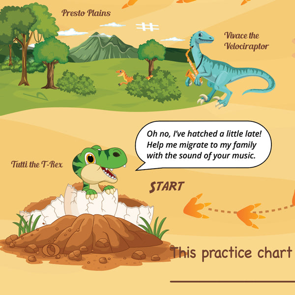 Jurassic Journey A3 Music Practice Chart by Musically Gifted