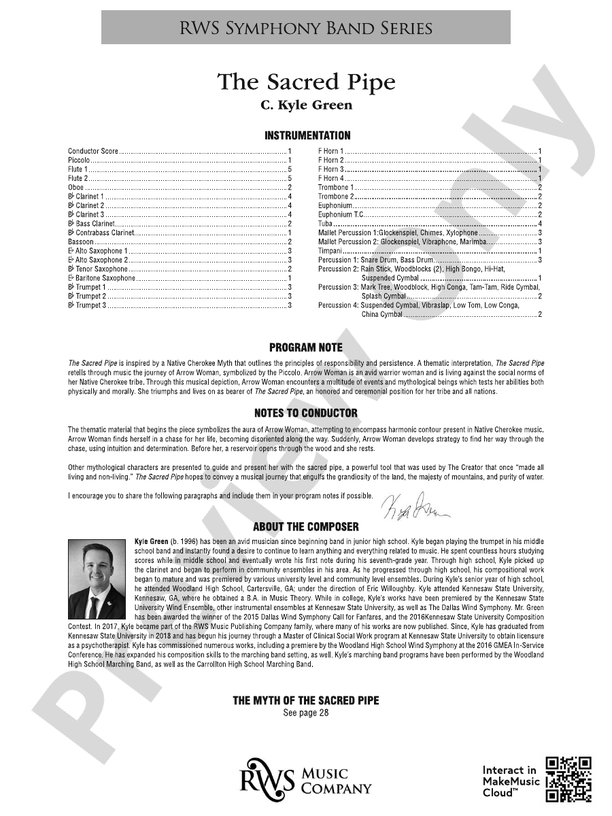 The Sacred Pipe - Concert Band Conductor Score & Parts (Digital Download)