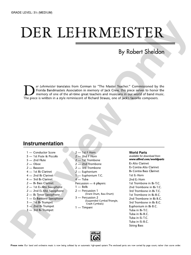Der Lehrmeister - Concert Band Conductor Score & Parts (Digital Download)