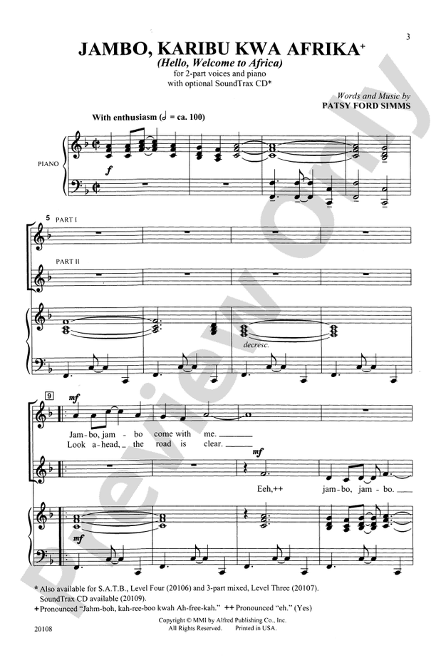 Jambo, Karibu Kwa Afrika – 2-Part Choral Octavo (Digital Download)