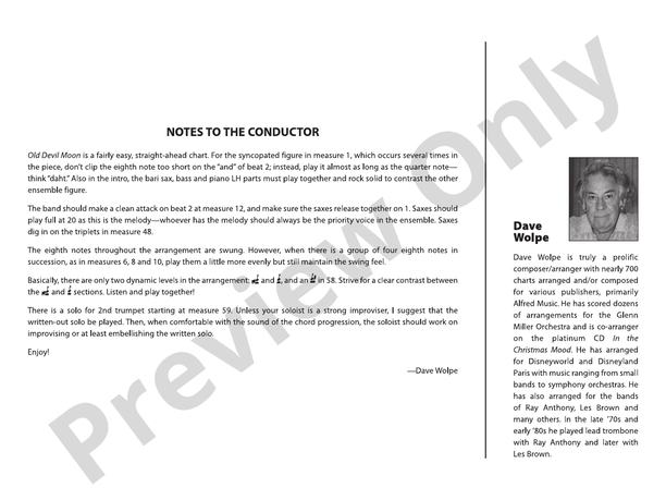 Old Devil Moon - Jazz Ensemble Conductor Score & Parts(Digital Download)