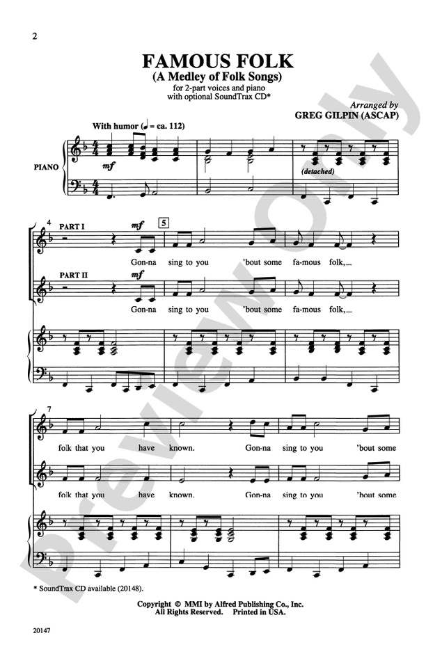 Famous Folk (A Medley of Folk Songs) – 2-Part Choral Octavo (Digital Download)