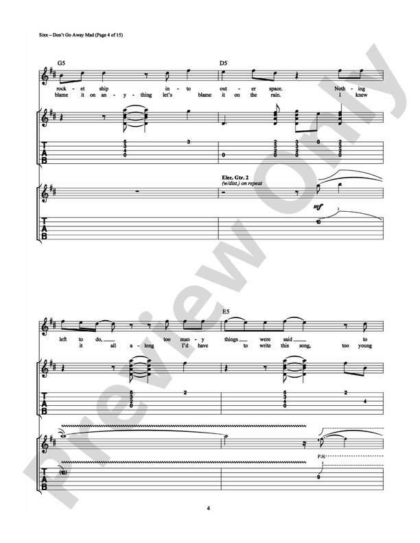 Don't Go Away Mad - Guitar TAB (Digital Download)