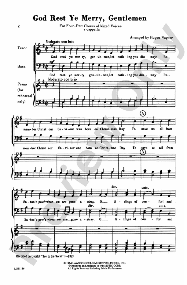 God Rest Ye Merry, Gentlemen – SATB, a cappella Choral Octavo (Digital Download)
