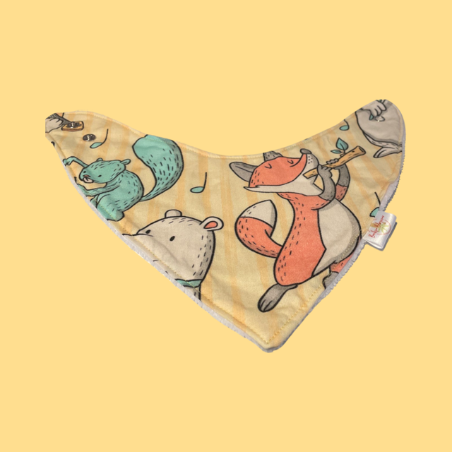 Baby Bib Large Animals Featuring the Fox Playing the Flute