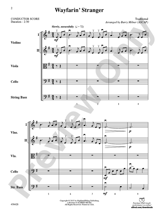 Wayfarin' Stranger – String Orchestra Conductor Score & Parts (Digital Download)