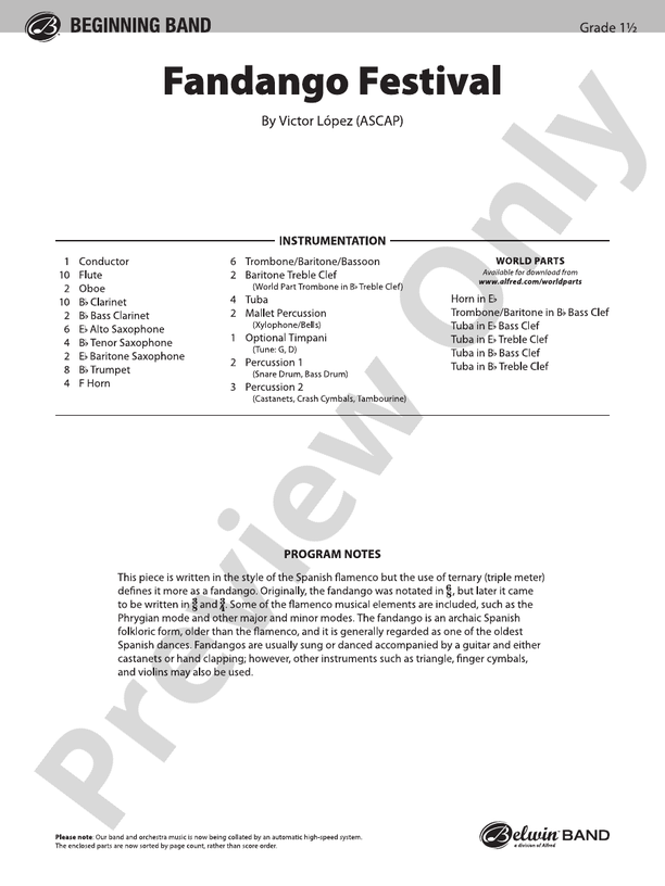 Fandango Festival (Grade 1.5) - Concert Band Conductor Score & Parts (Digital Download)