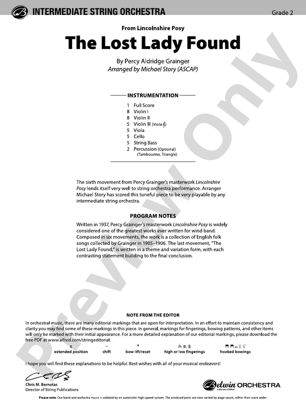 The Lost Lady Found - String Orchestra Conductor Score & Parts (Digital Download)
