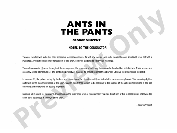 Ants in the Pants - Jazz Ensemble Conductor Score & Parts (Digital Download)