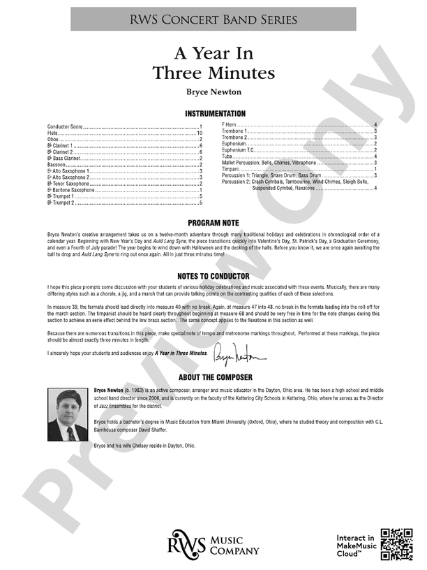 A Year in Three Minutes - Concert Band Conductor Score & Parts (Digital Download)