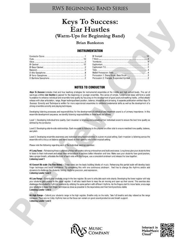 Keys to Success: Ear Hustles - Warm-Ups for Beginning Band - Concert Band Conductor Score & Parts (Digital Download)