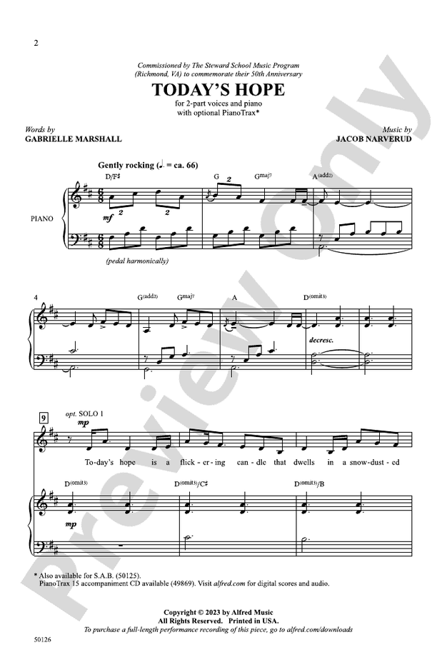 Today's Hope - 2 Part Treble Choral Octavo (Digital Download)